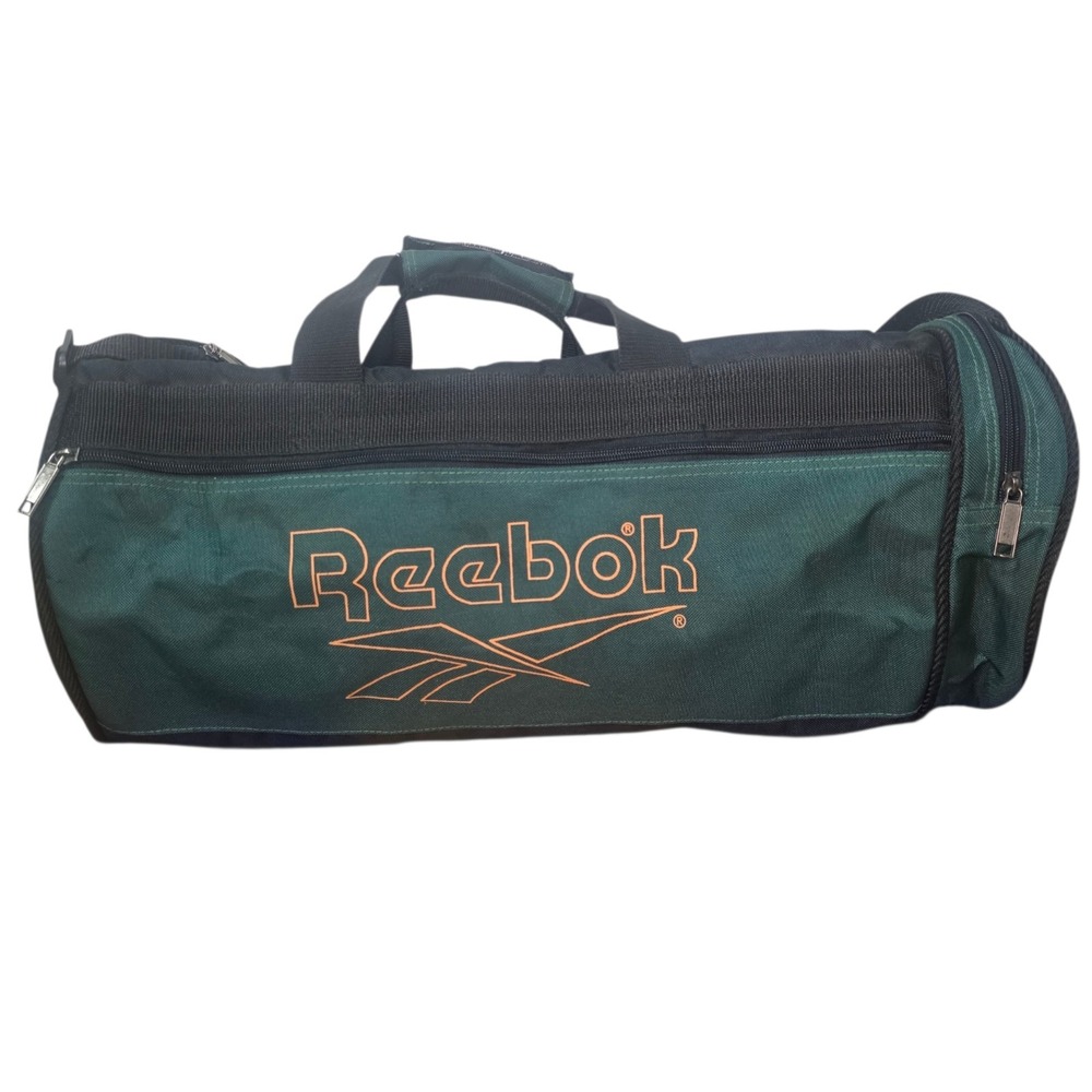 Vintage Reebok Green Black Barrel Duffle Gym Bag Detachable Shoulder Strap